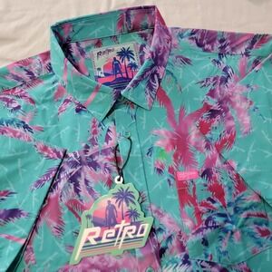 Retro Rifle Aks Mint Palm Tree Shirt Mens 2XL All Over‎ Print Short Sleeve NWT